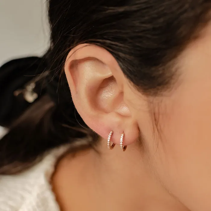Hey Happiness Clear Stone Huggie Earrings Sterling Silver Gold Earrings