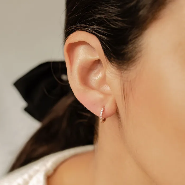 Hey Happiness Clear Stone Huggie Earrings Sterling Silver Gold Earrings
