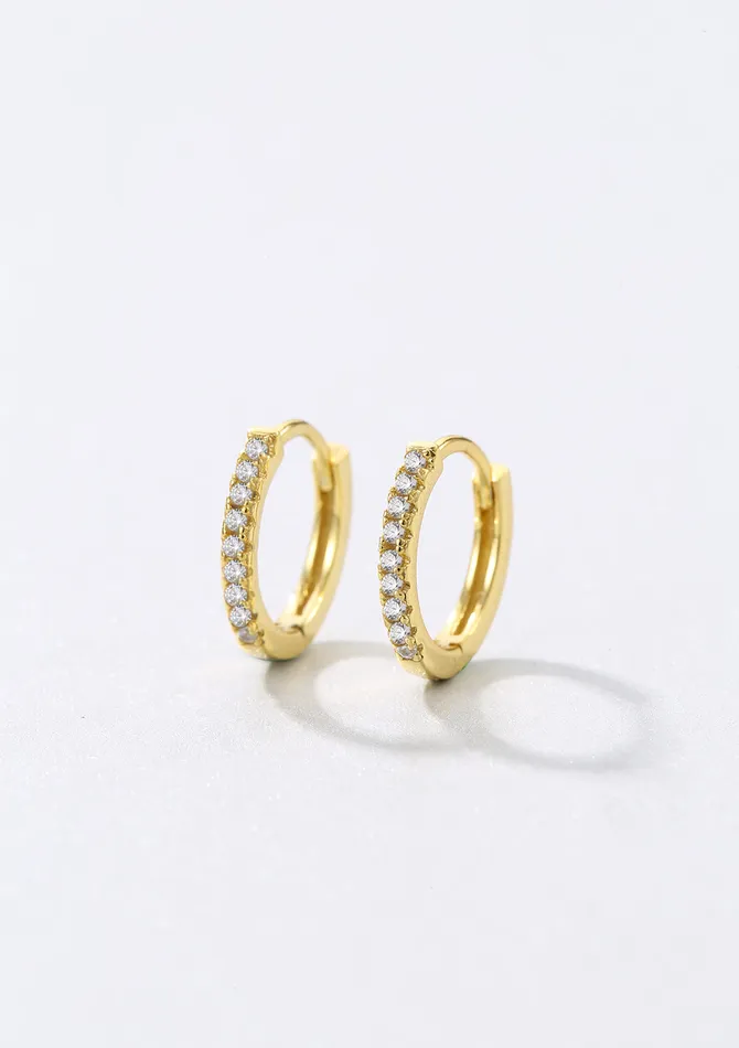 Hey Happiness Clear Stone Huggie Earrings Sterling Silver Gold Earrings