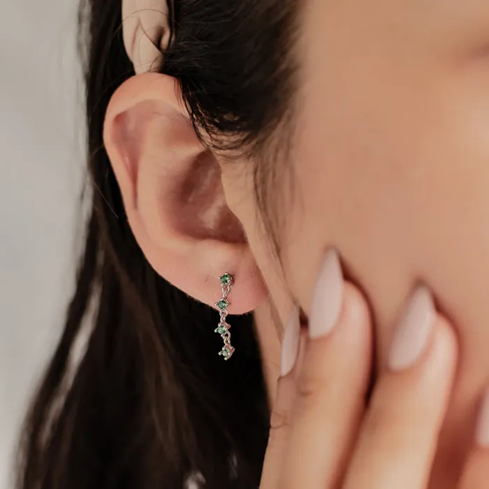 Hey Happiness Earrings Green Gemstone Quartet Stud Earrings Sterling Silver Hey Happiness Earrings Green Gemstone Quartet Stud Earrings Sterling Silver