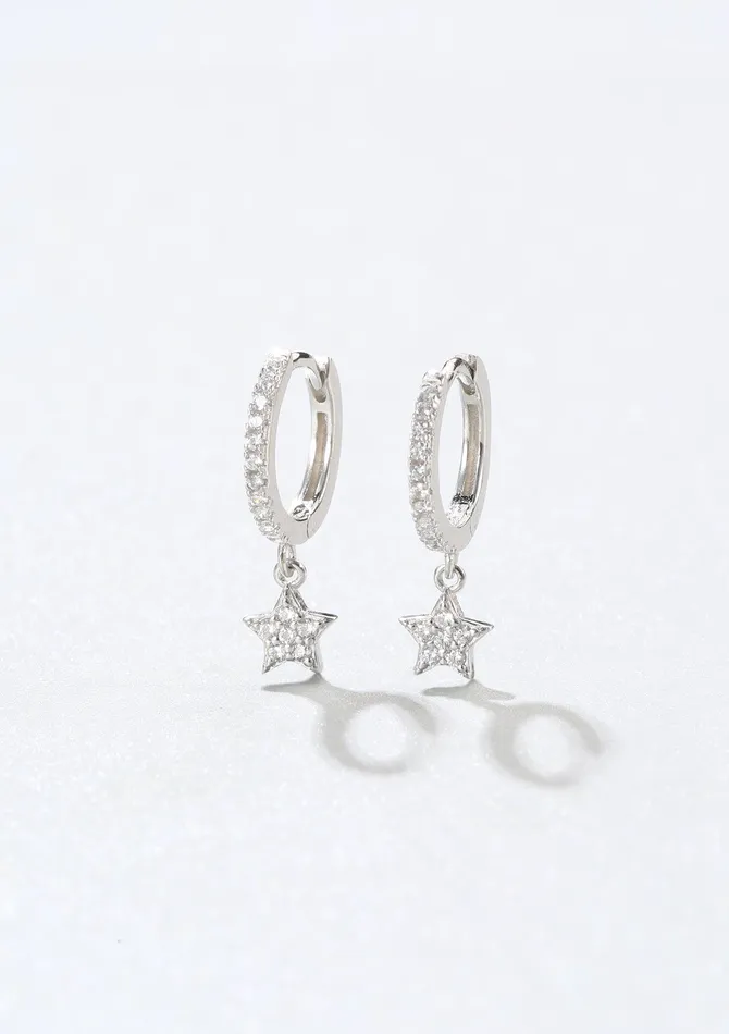 Hey Happiness Earrings Star Huggie Earrings Sterling Silver Hey Happiness Earrings Star Huggie Earrings Sterling Silver