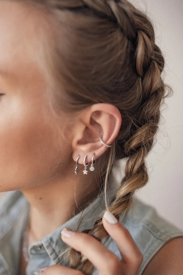 Hey Happiness Earrings Star Huggie Earrings Sterling Silver Hey Happiness Earrings Star Huggie Earrings Sterling Silver