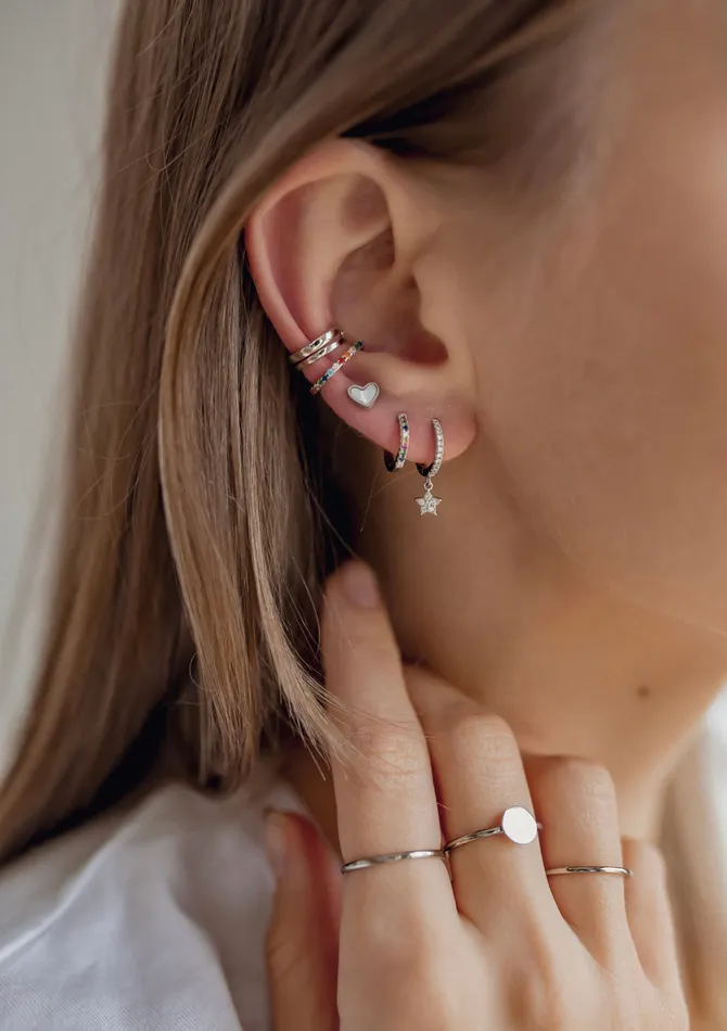 Hey Happiness Earrings Star Huggie Earrings Sterling Silver Hey Happiness Earrings Star Huggie Earrings Sterling Silver