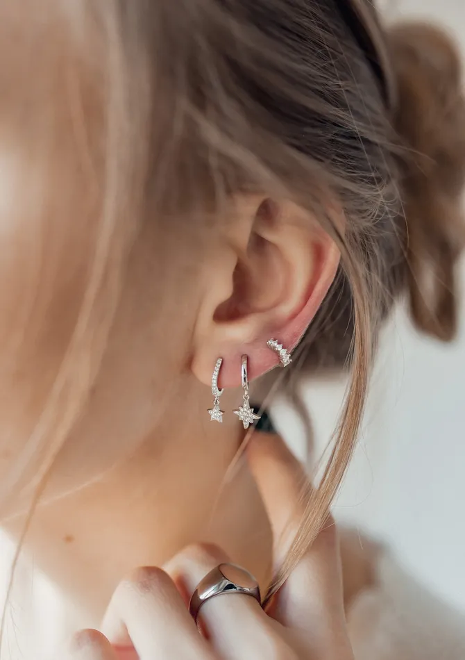 Hey Happiness Earrings Star Huggie Earrings Sterling Silver Hey Happiness Earrings Star Huggie Earrings Sterling Silver