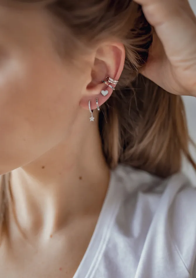 Hey Happiness Earrings Star Huggie Earrings Sterling Silver Hey Happiness Earrings Star Huggie Earrings Sterling Silver