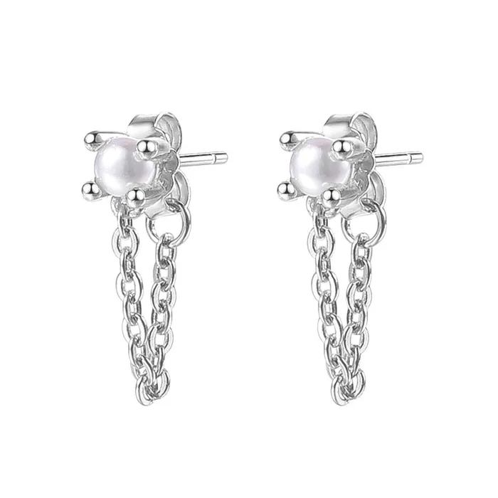 Hey Happiness Pearl Chain Stud Earrings Sterling Silver Earrings