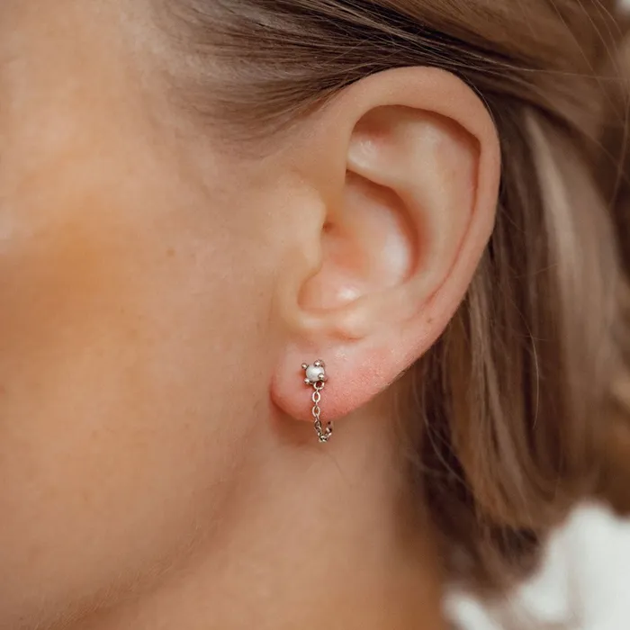 Hey Happiness Pearl Chain Stud Earrings Sterling Silver Earrings Hey Happiness Pearl Chain Stud Earrings Sterling Silver Earrings