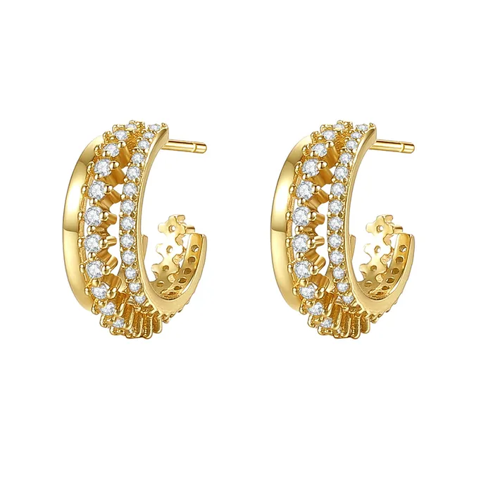 Hey Happiness Triple Hoop Fan Gemstones Earrings Sterling Silver Gold Earrings