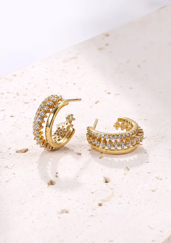 Hey Happiness Triple Hoop Fan Gemstones Earrings Sterling Silver Gold Earrings Hey Happiness Triple Hoop Fan Gemstones Earrings Sterling Silver Gold Earrings