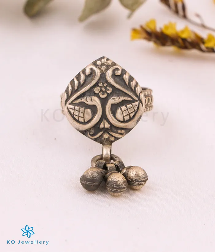Jaipur Rings The Tavus Silver Peacock Open Finger Ring