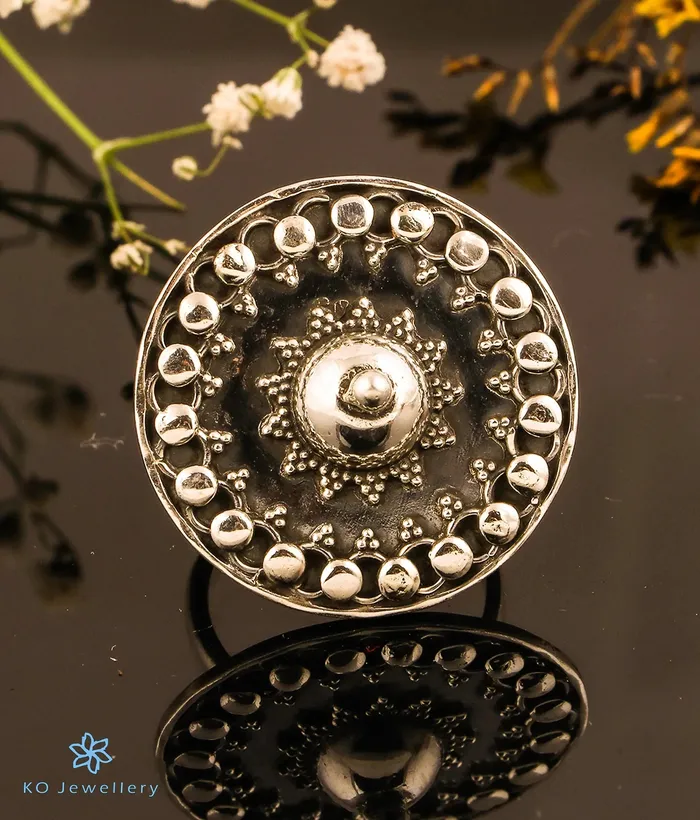 Jaipur The Chakra Silver Statement Open Finger Ring Rings