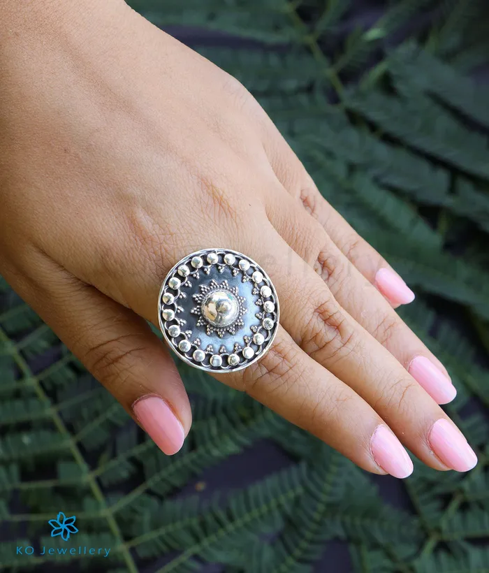 Jaipur The Chakra Silver Statement Open Finger Ring Rings