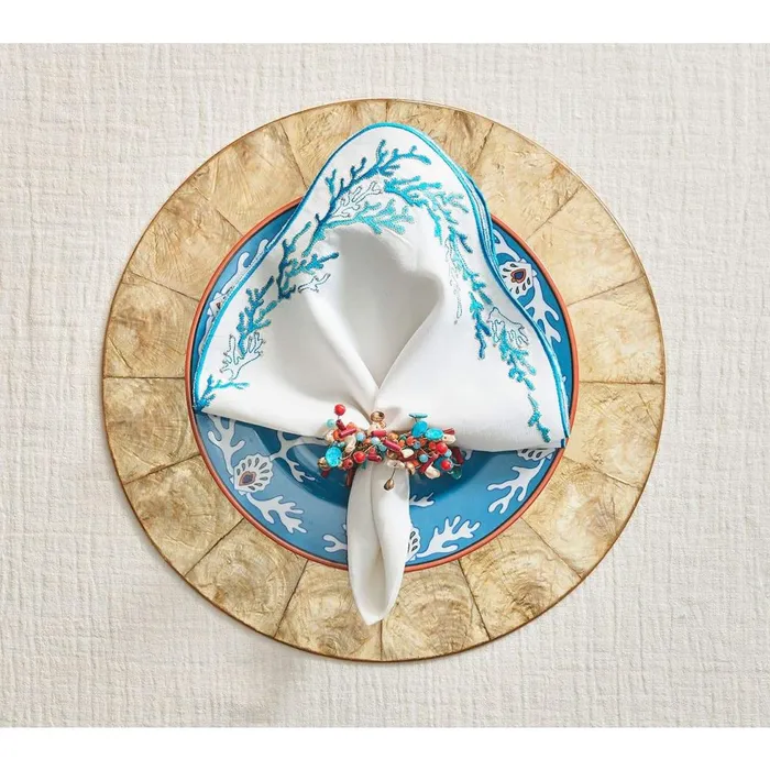 Kim Seybert Kim Seybert Cozumel Napkin Ring in Coral Turquoise Set of 4 Metal Rings