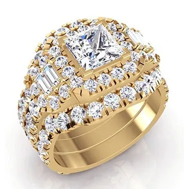 Princess Cut Natural Earth Mined Diamond Insert Engagement Ring Enhancer Gold 14K 4 Ct GB Rings