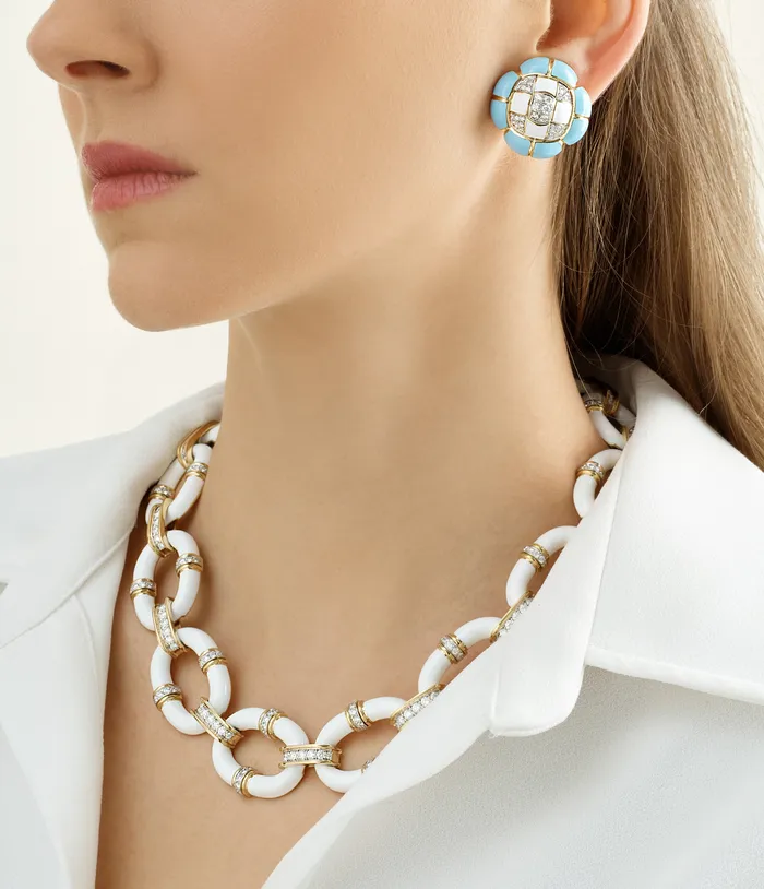 Quilted Earrings Light Blue Enamel David Webb Earrings