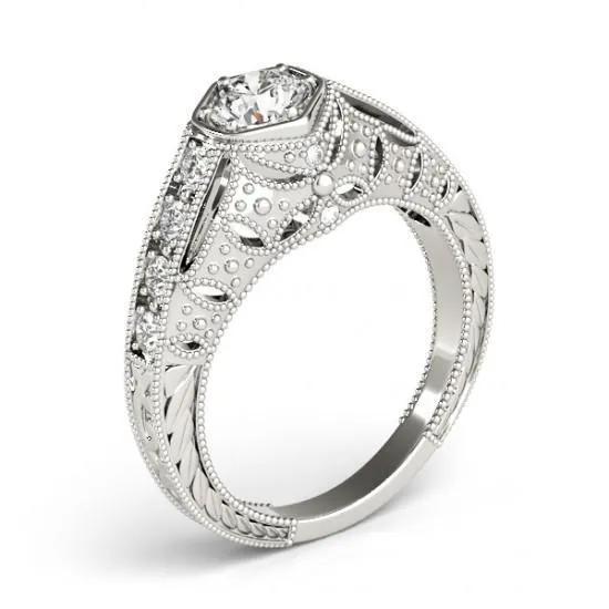 Rings 125 Ct Natural Earth Mined Diamonds Solitaire With Accents Engraved Ring White Gold 14K GB Rings 125 Ct Natural Earth Mined Diamonds Solitaire With Accents Engraved Ring White Gold 14K GB