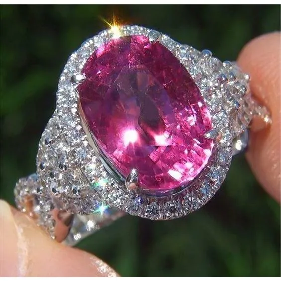 Rings GB 1325 Ct Pink Tourmaline And Natural Earth Mined Diamonds Wedding Ring Gold White 14K