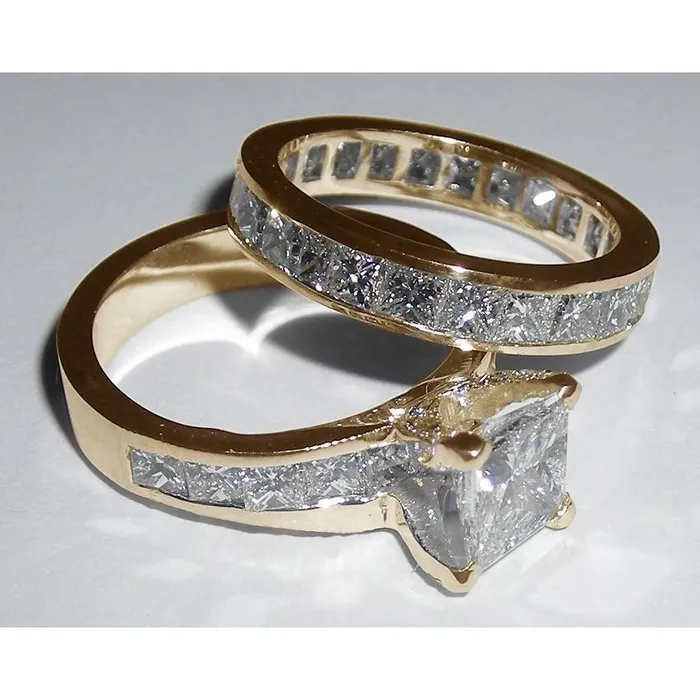 Rings GB 450 Carats Natural Earth Mined Diamonds Princess Cut Engagement Ring Set Yellow Gold 14K Rings GB 450 Carats Natural Earth Mined Diamonds Princess Cut Engagement Ring Set Yellow Gold 14K