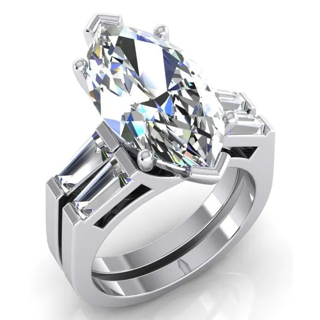 Rings GB Marquise Cut Natural Earth Mined Diamond Ring Engagement Set 350 Ct