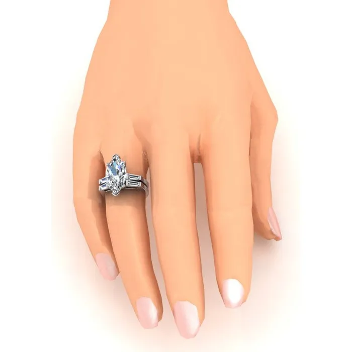 Rings GB Marquise Cut Natural Earth Mined Diamond Ring Engagement Set 350 Ct