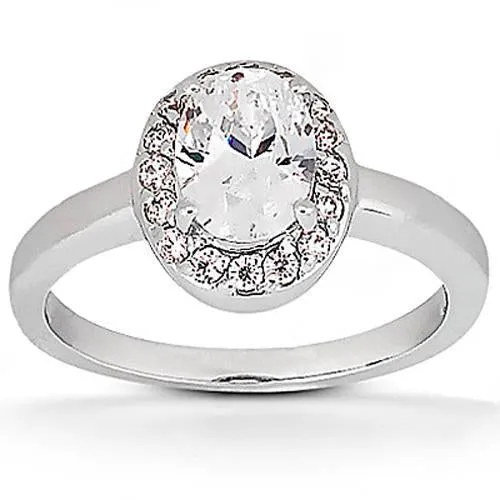 Rings GB Oval Natural Earth Mined Diamond Halo Ring 125 Ct White Gold 14K