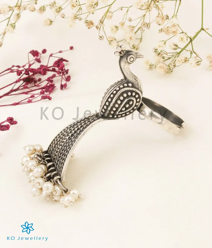 Rings Jaipur The Tavus Silver Peacock Statement Open Finger Ring