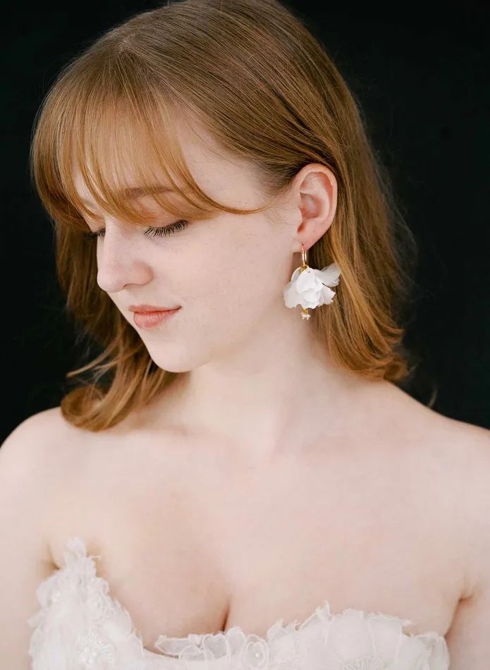 Sculpted petals and layered silk hoop earrings Style 2556 twigs honey Earrings
