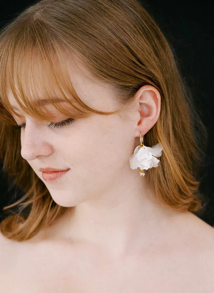 Sculpted petals and layered silk hoop earrings Style 2556 twigs honey Earrings