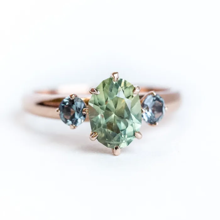 186ct ThreeStone Green Sapphire and Spinel Gemstone Ring in Rose Gold Anueva Jewelry Rings