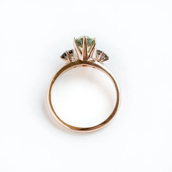 186ct ThreeStone Green Sapphire and Spinel Gemstone Ring in Rose Gold Anueva Jewelry Rings