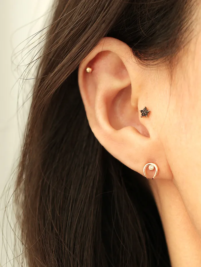 14K Gold Horse Hoof Cognac Diamond Earring MinimalBijoux Earrings