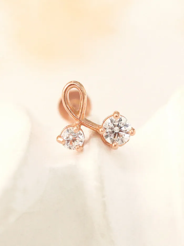 14K Gold Internally Cherry Cubic Labret Piercing 18G16G MinimalBijoux PreStyled Sets