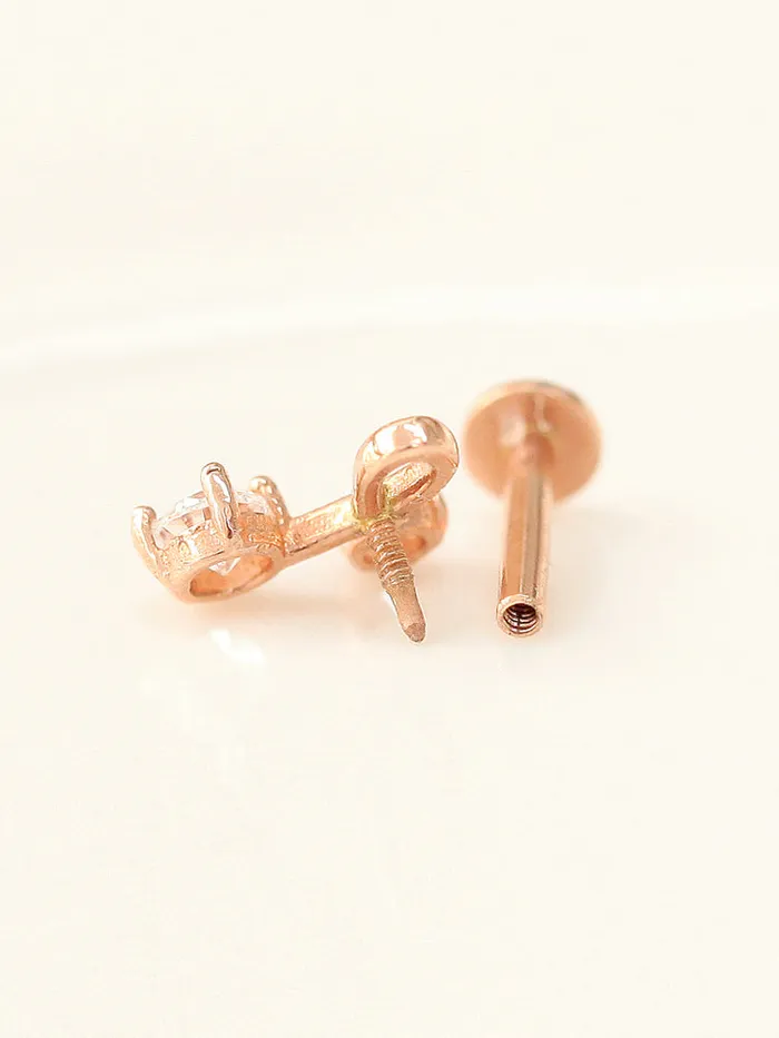 14K Gold Internally Cherry Cubic Labret Piercing 18G16G MinimalBijoux PreStyled Sets