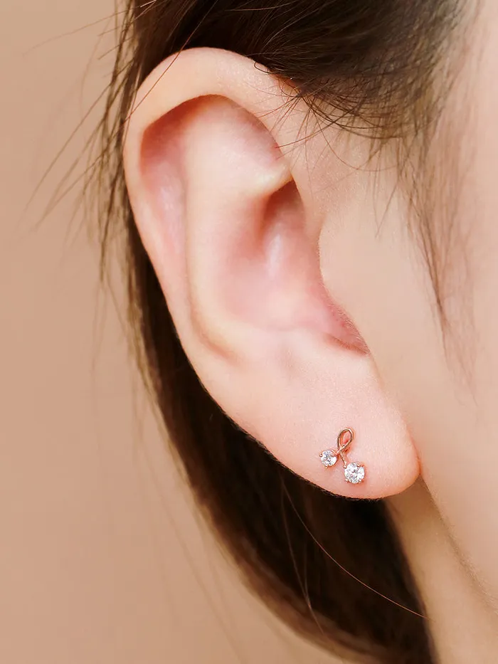 14K Gold Internally Cherry Cubic Labret Piercing 18G16G MinimalBijoux PreStyled Sets