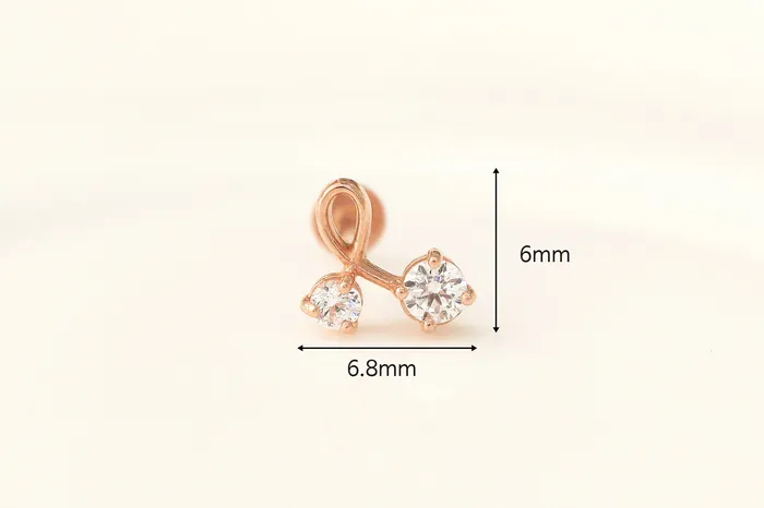 14K Gold Internally Cherry Cubic Labret Piercing 18G16G MinimalBijoux PreStyled Sets