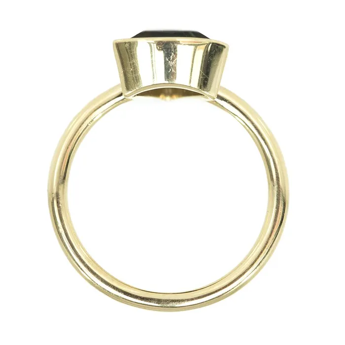 Anueva Jewelry 135ct Green Fan Sapphire Bezel Set Ring with Curved Diamond Band In 14k Yellow Gold Rings