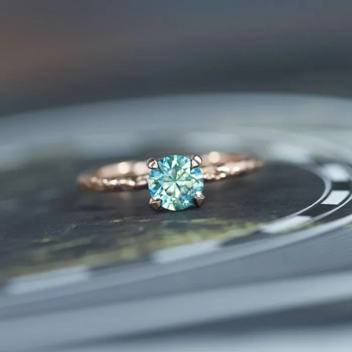 Anueva Jewelry Rings 116ct Teal Montana Sapphire Ring in 14k Rose Gold Evergreen Solitaire