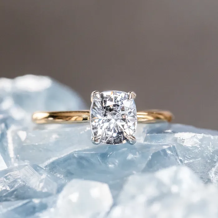 Anueva Jewelry Rings 168ct Cushion Spinel Low Profile TwoToned Solitaire Ring in 18K Yellow Gold Platinum