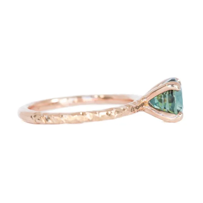 Anueva Jewelry Rings 204ct Deep Teal Madagascar Sapphire Ring in 14k Rose Gold Evergreen Solitaire