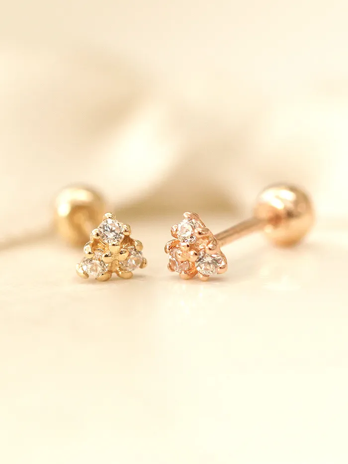 Earrings 14K Gold Internal Tiny Triangle Cubic Cartilage Earring 20G18G16G MinimalBijoux