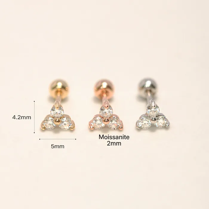 Earrings MinimalBijoux 14K Gold Moissanite Triangle Cartilage Earring 20G18G16G