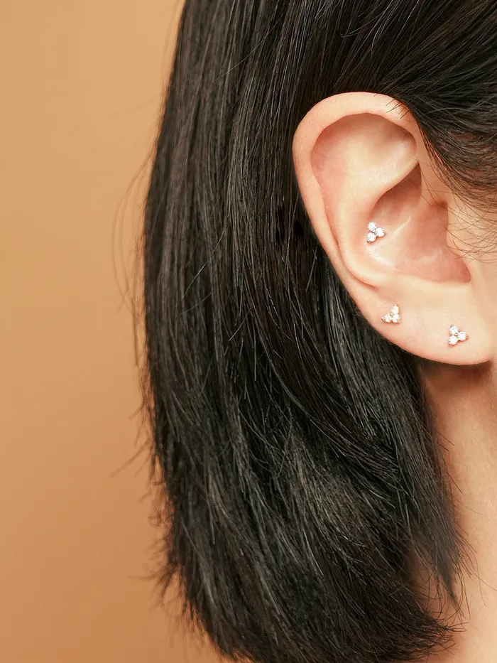 Earrings MinimalBijoux 14K Gold Moissanite Triangle Cartilage Earring 20G18G16G