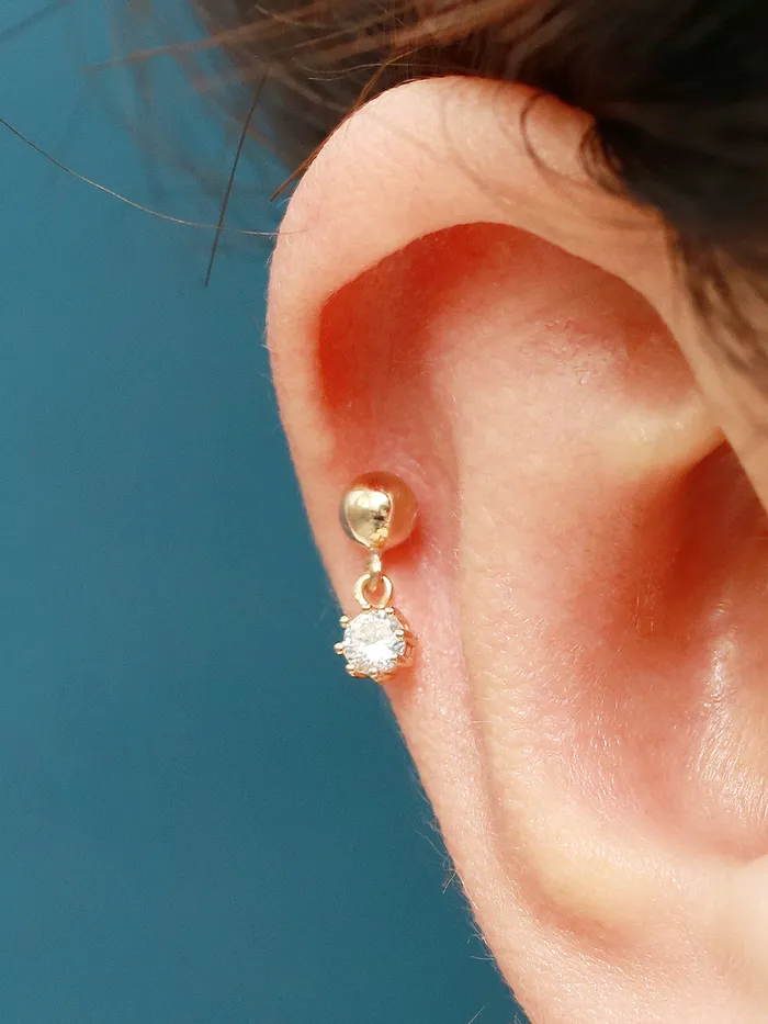 MinimalBijoux Earrings 14K Gold Cubic Ball Drop Cartilage Earring 20G