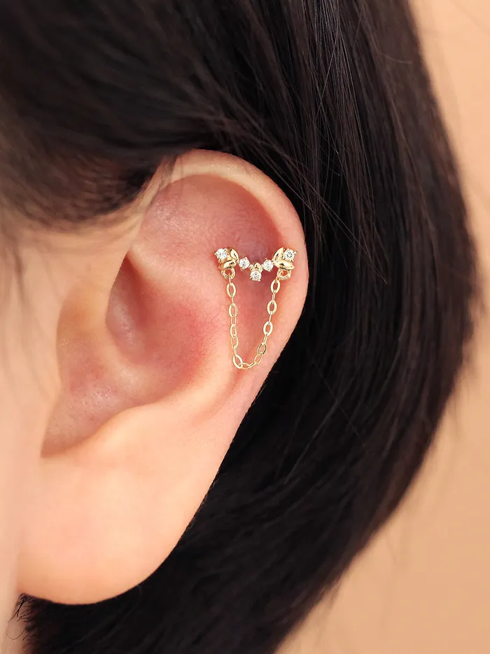 MinimalBijoux Earrings 14K gold Laurel Drop Chain cartilage earring 20g