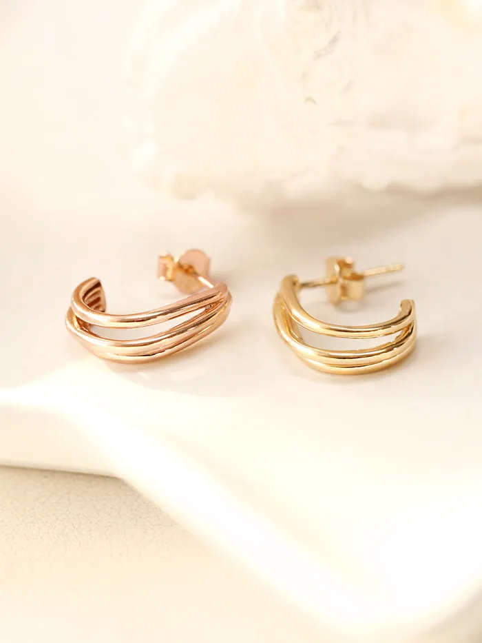 Rings MinimalBijoux 14K Gold Three lines Bold Half Ring Earring