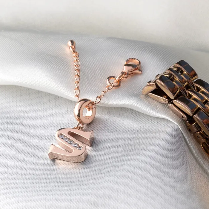 Rosegold Initial Watch Charm Upakarna Charm Necklaces