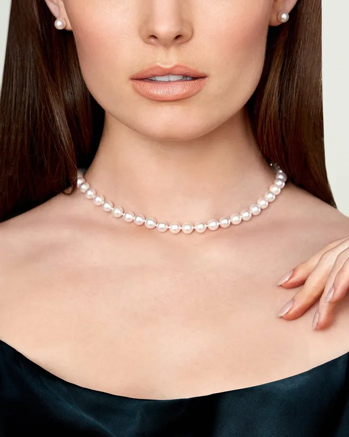 SPT Necklaces White Japanese Akoya Pearl Necklace 7580mm AAA Quality