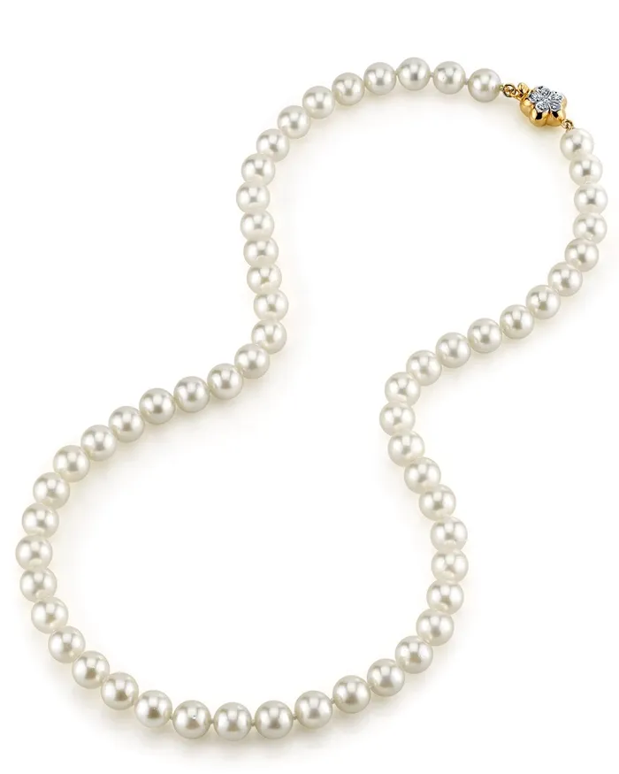 SPT White Japanese Hanadama Akoya Pearl Necklace 7075mm Necklaces