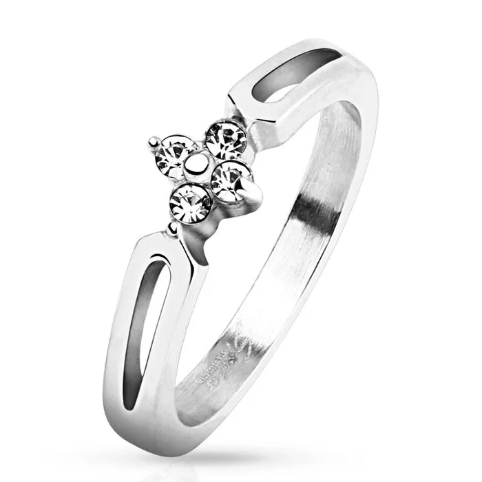 Tulsa Body Jewelry Rings Stainless Four CZ Flower Ring