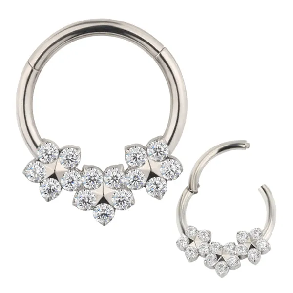 Tulsa Body Jewelry Rings Triple CZ Flower Titanium Hinged Ring Tulsa Body Jewelry Rings Triple CZ Flower Titanium Hinged Ring